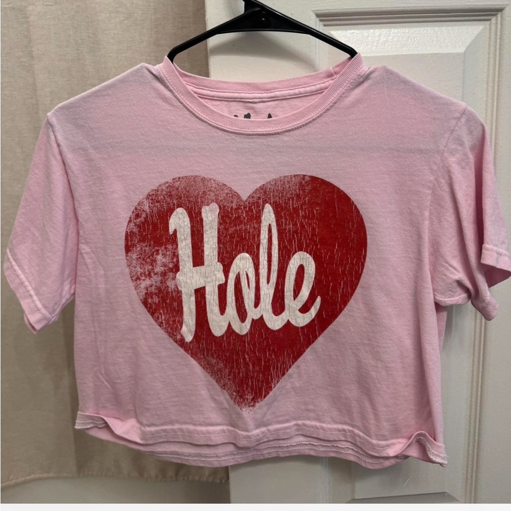 UO Pink Crop Top with Red Heart Graphic